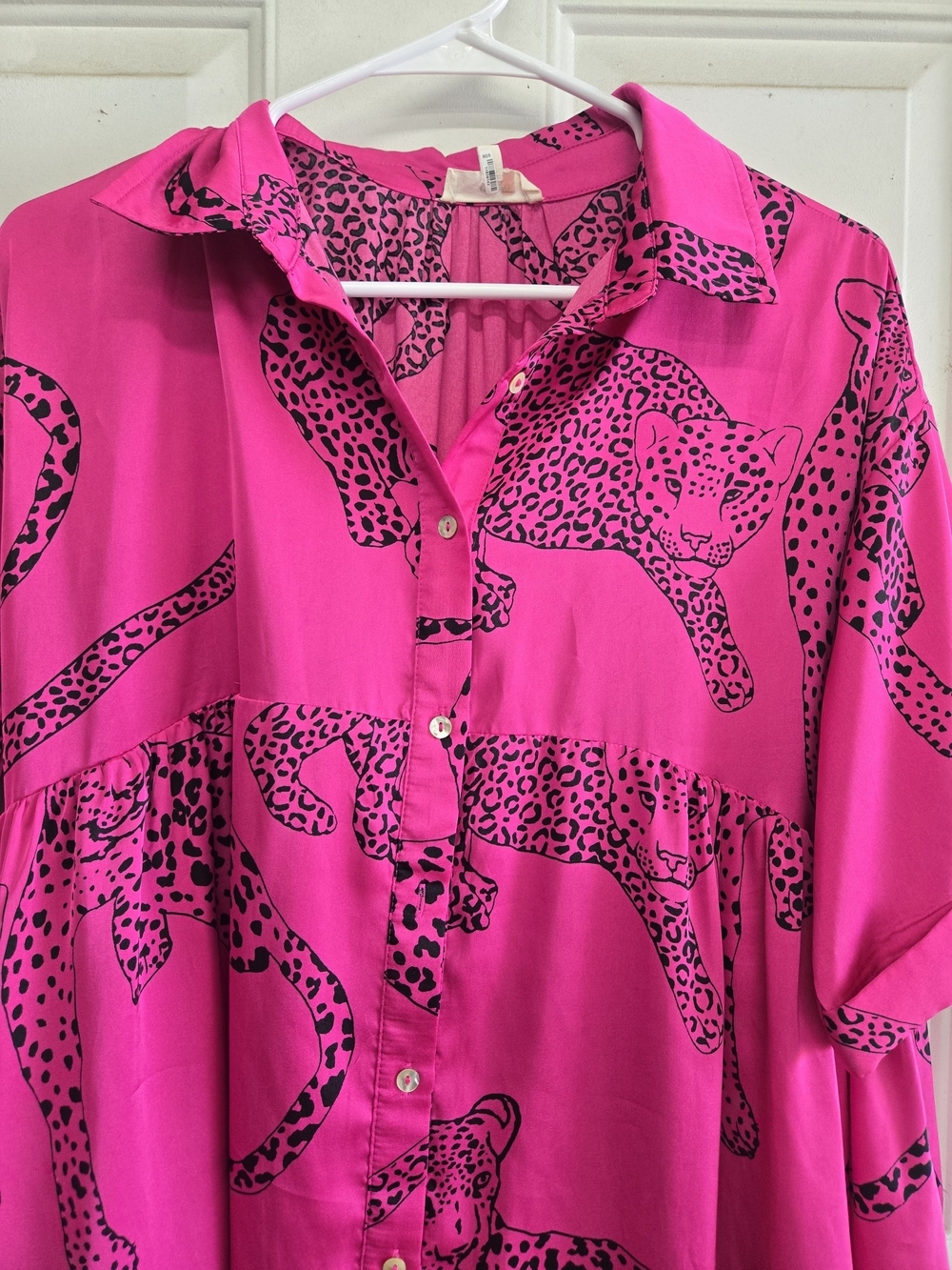 Entro Hot Pink Button-Down Leopard Print Tunic Dress Size S - Picture 4 of 5